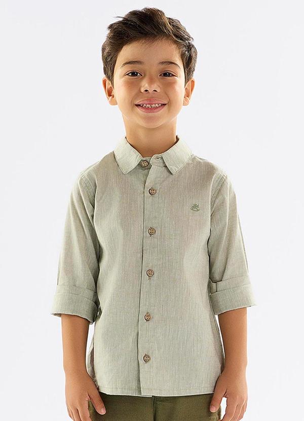 Vista 2 Camisa Infantil em Algodão e Linho Verde Up Baby Up Baby