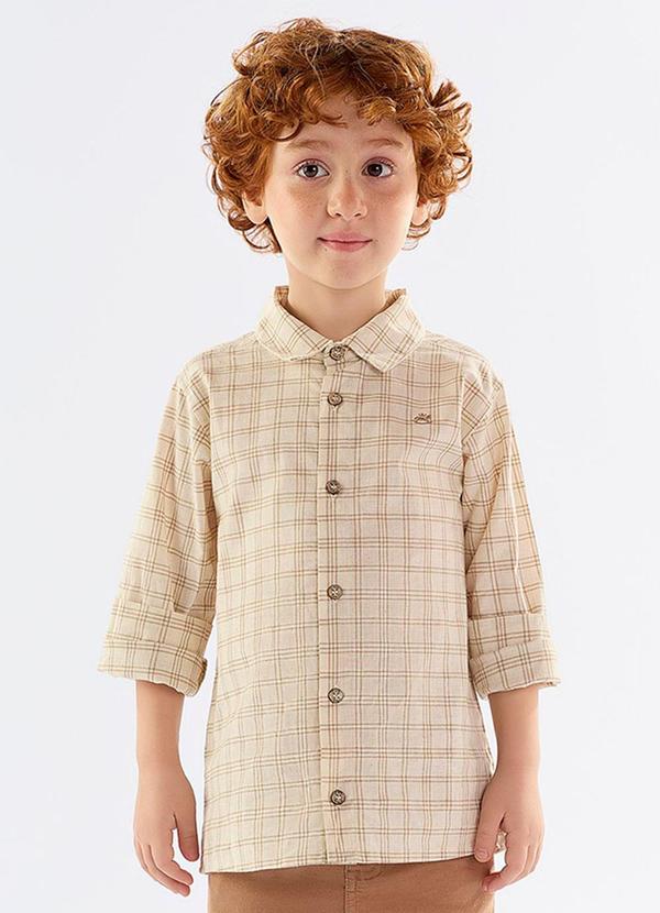Vista 2 Camisa Infantil em Linho e Algodão Bege Up Baby Up Baby