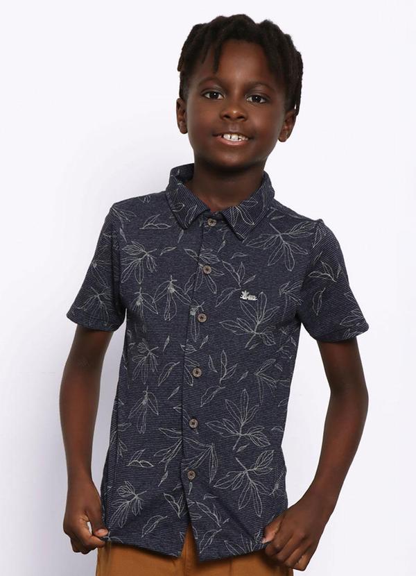 Camisa Infantil Manga Curta Tropical Marinho