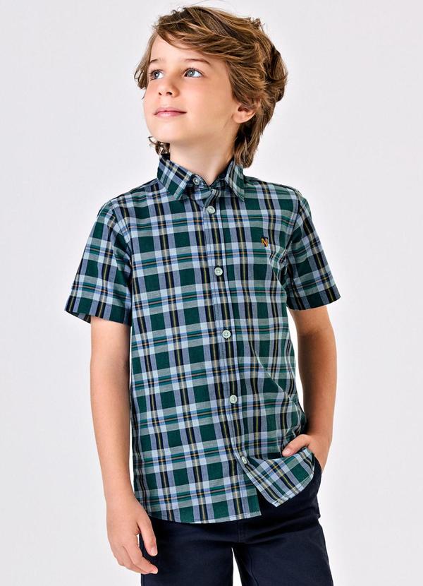 Vista 2 Camisa Infantil Masc Tricoline Xadrez Verde Trick Nick Trick Nick