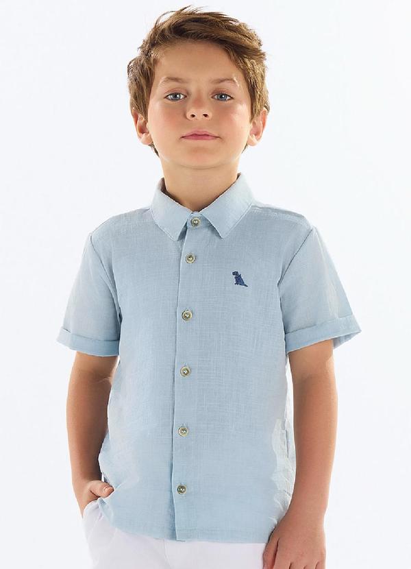 Vista 2 Camisa Infantil Masculina Cotton Azul Quimby Quimby