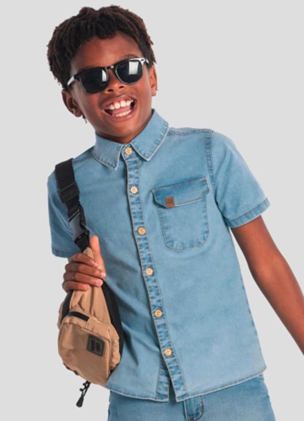 Camisa Infantil Menino em Jeans Azul