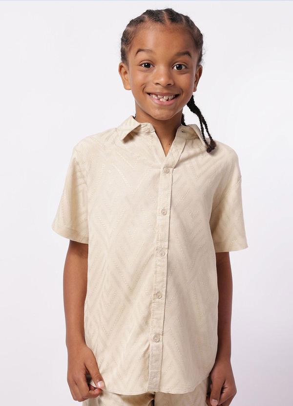 Camisa Infantil Viscose com Bordado Bege