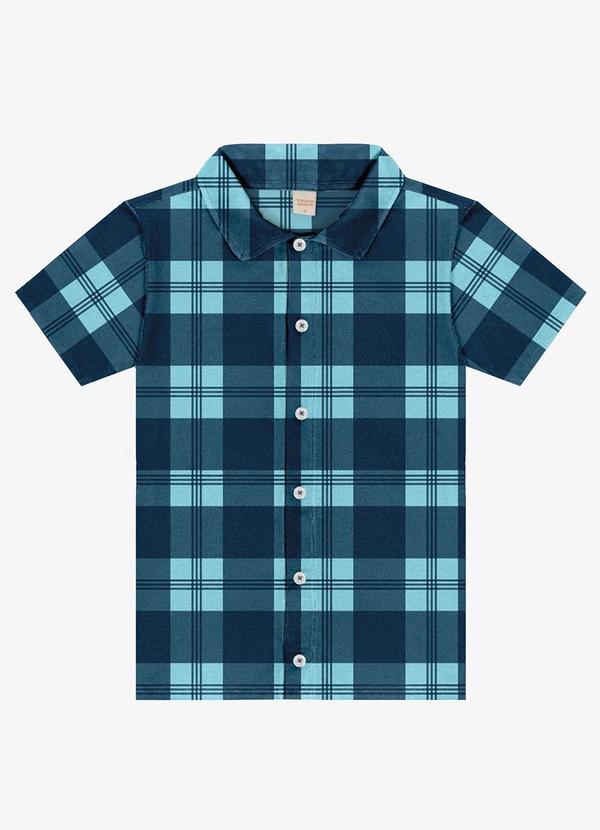 Camisa Infantil Xadrez Manga Curta Azul