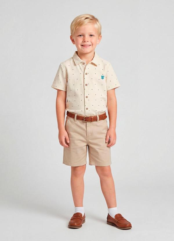Camisa Juvenil Viscose Dobby Bege