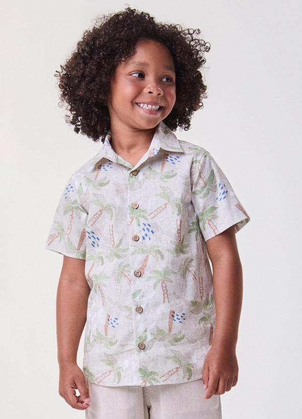Camisa Manga Curta Bege Tropical Bege