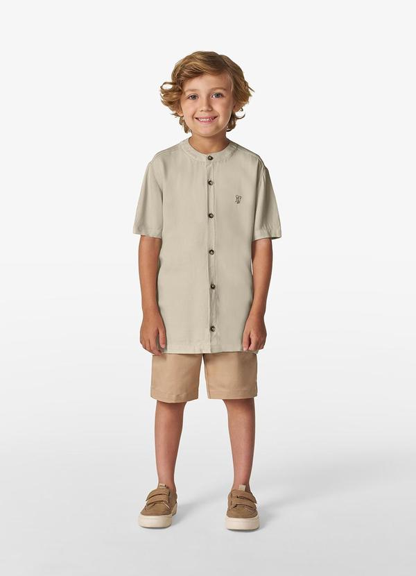 Camisa Masculina em Viscose Sarjada Bege