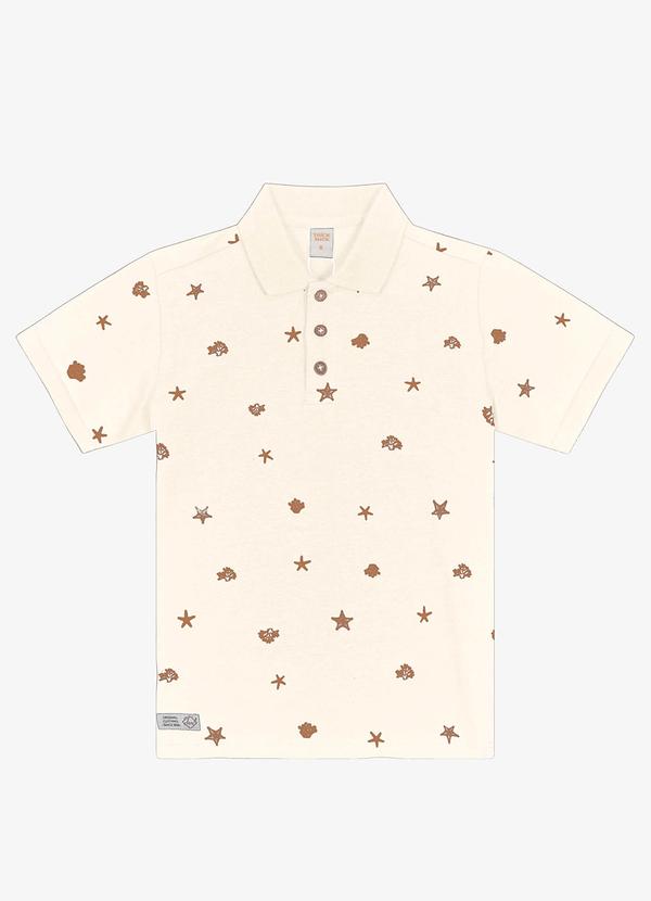 Vista 2 Camisa Polo Infantil Estampada Bege Trick Nick Trick Nick