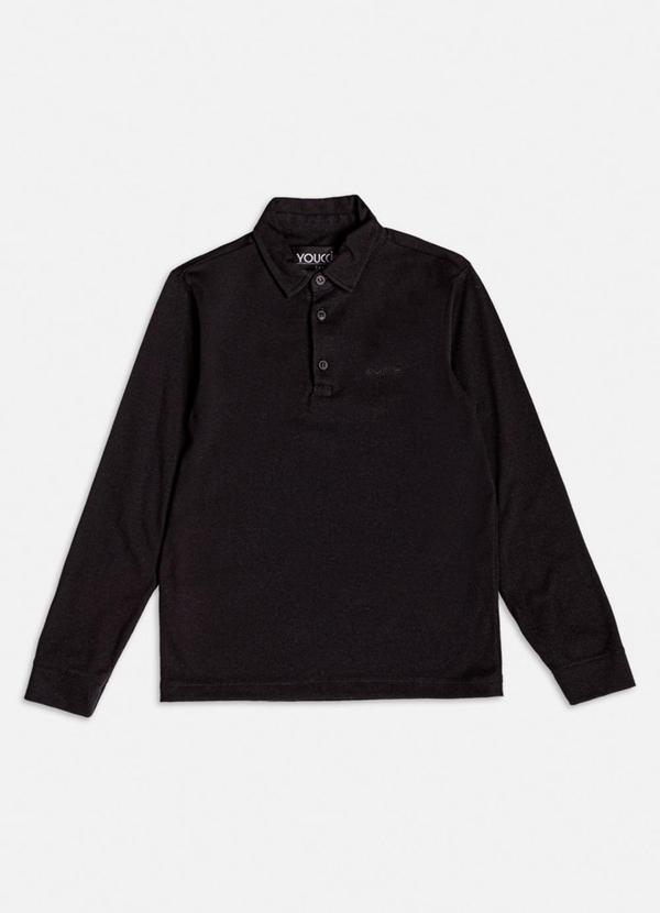 Camisa Polo Manga Longa Básica Preto