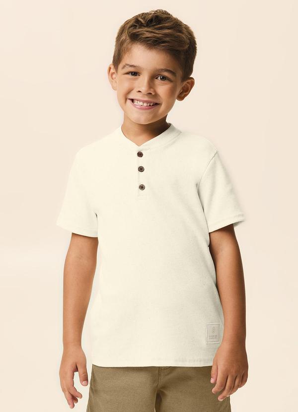 Camisa Polo Regular Linho Off White