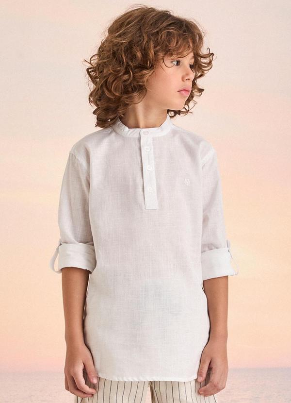 Camisa Branca Gola Mandarim Off White