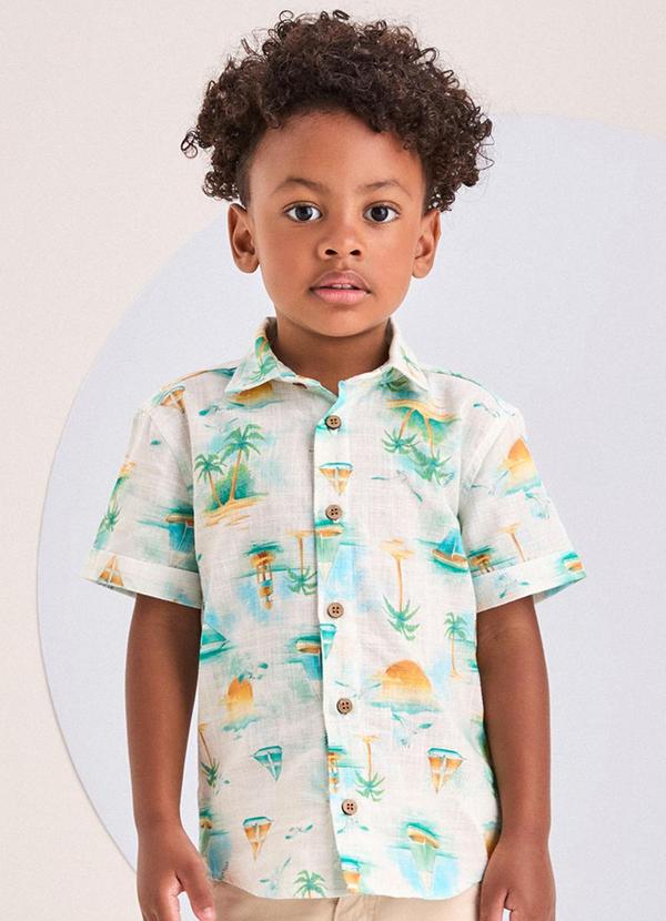 Camisa com Estampa Tropical Off White