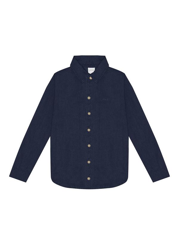 Vista 2 Camisa de Mangas Longas em Sarja com Botões Azul Alakazoo Alakazoo