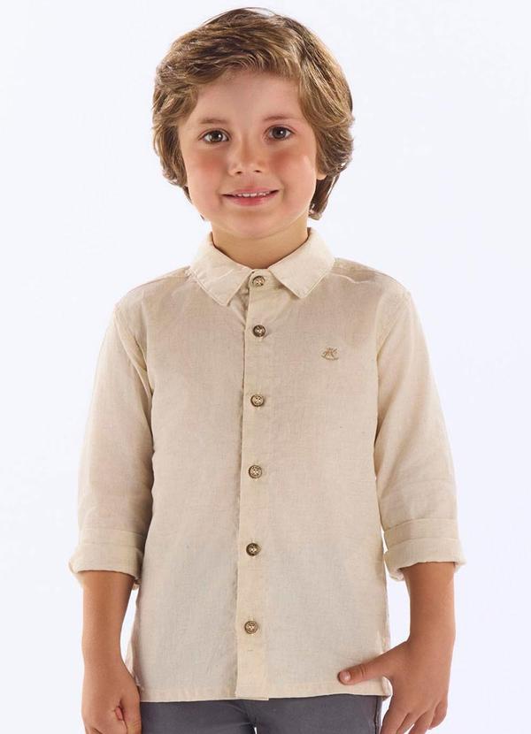 Camisa Infantil Linho e Algodão Bege