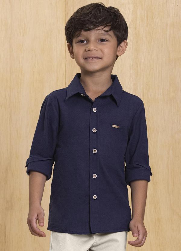 Vista 2 Camisa Infantil Manga Longa em Tricoline Azul Ioluig Ioluig