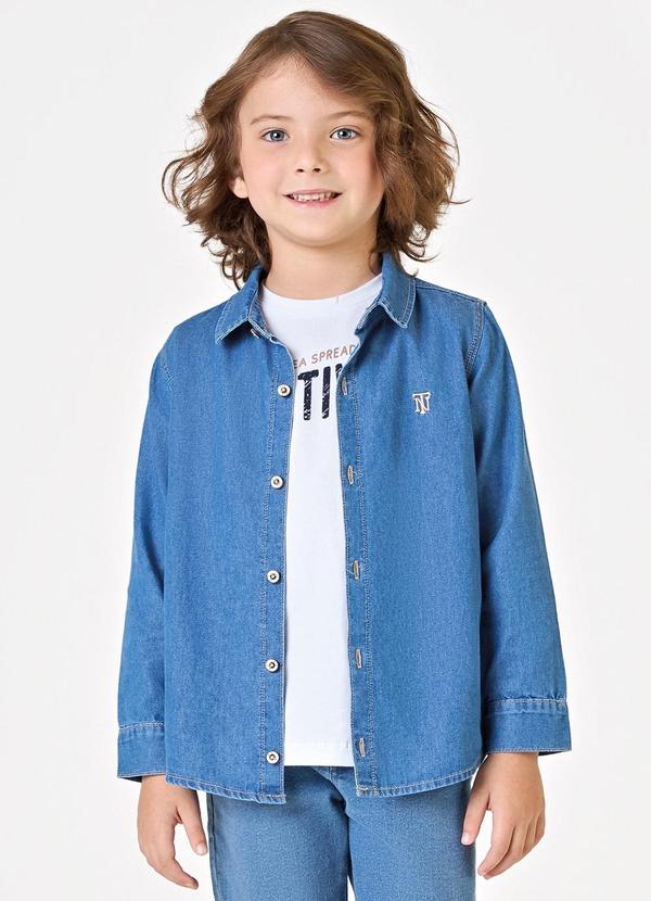 Camisa Infantil Manga Longa Jeans Azul