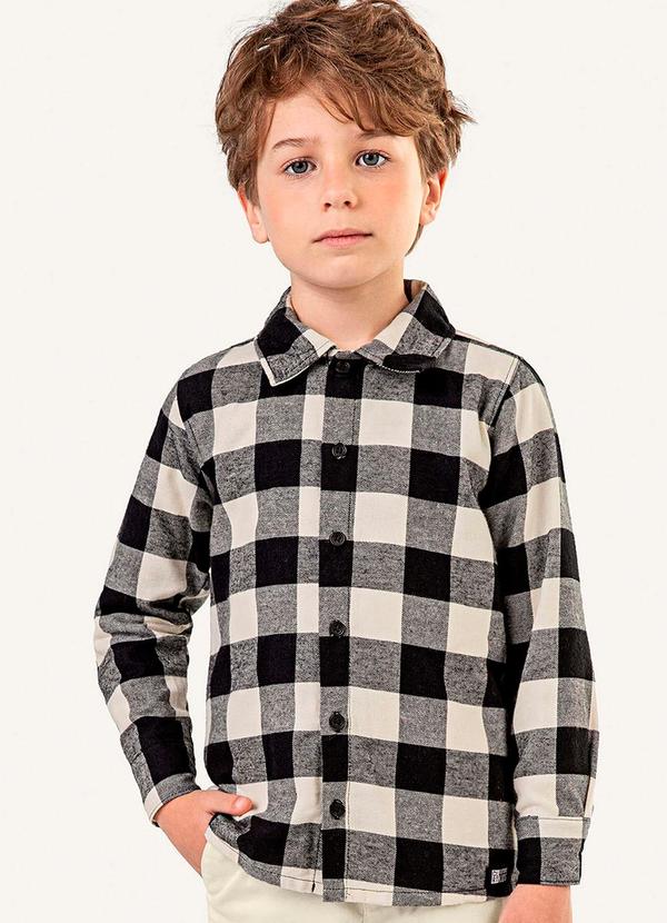 Camisa Infantil Menino Xadrez Flanela Bege