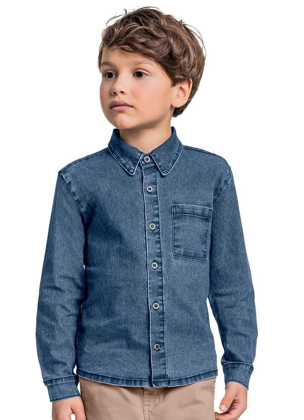 Vista 2 Camisa Jeans Infantil para Menino Azul Quimby Quimby