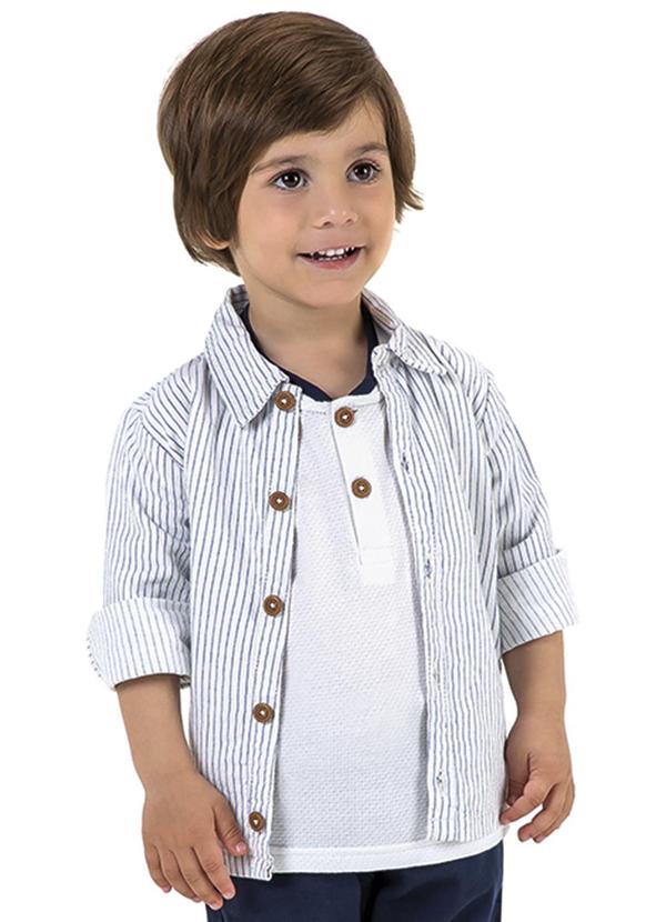 Camisa Listrada Manga Longa Azul