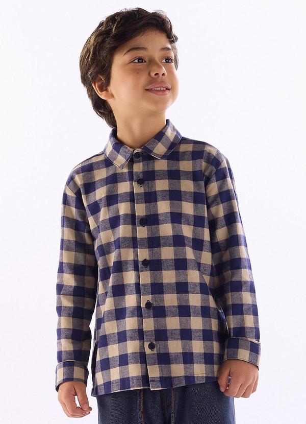 Camisa Manga Longa Estampa Xadrez Azul