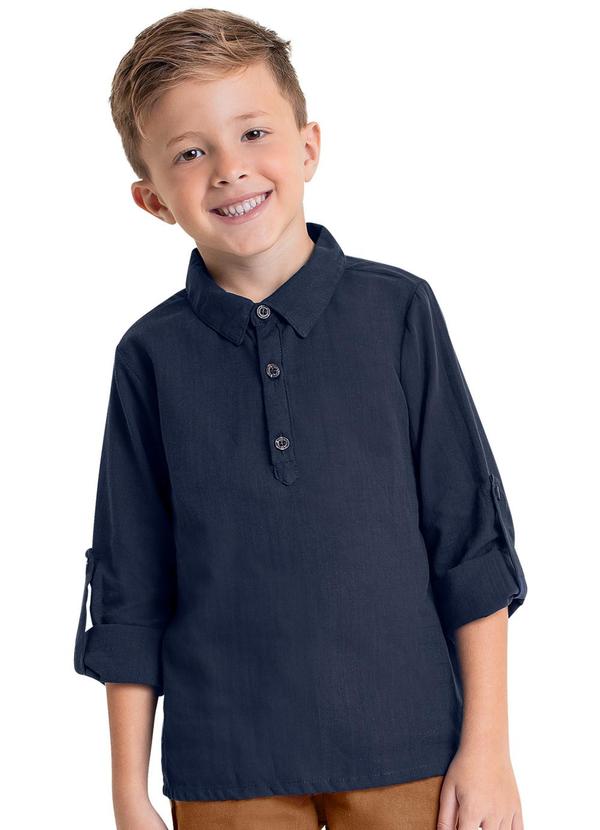 Vista 2 Camisa Manga Longa Infantil Menino Azul Quimby Quimby