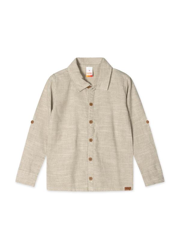 Camisa Manga Longa Linho Infantil Masculina Bege