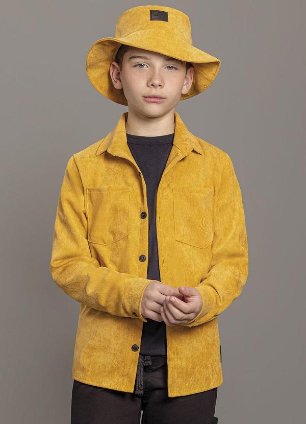 Camisa Menino Manga Longa Veludo Cotelê Amarelo