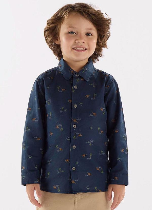 Vista 2 Camisa para Menino em Sarja Azul Up Baby Up Baby