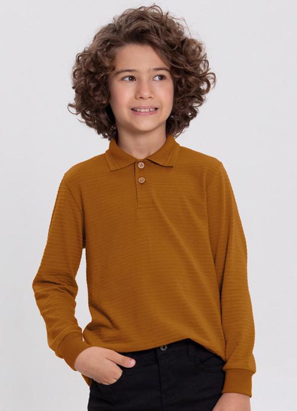 Vista 2 Camisa Polo em Malha Texturizada Laranja