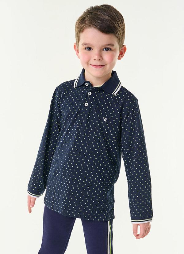 Vista 2 Camisa Polo Infantil Manga Longa Azul Trick Nick Trick Nick