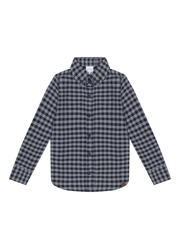 Camisa Xadrez de Mangas Longas em Flanela Azul