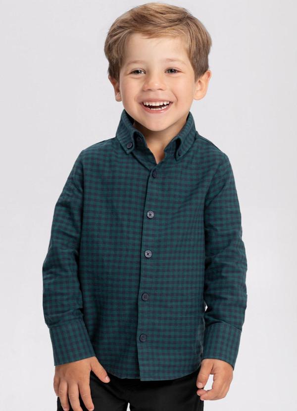 Camisa Xadrez de Mangas Longas em Flanela Verde