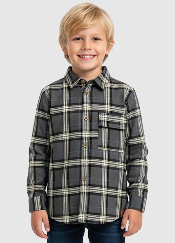 Camisa Xadrez Flanelada Cinza Escuro