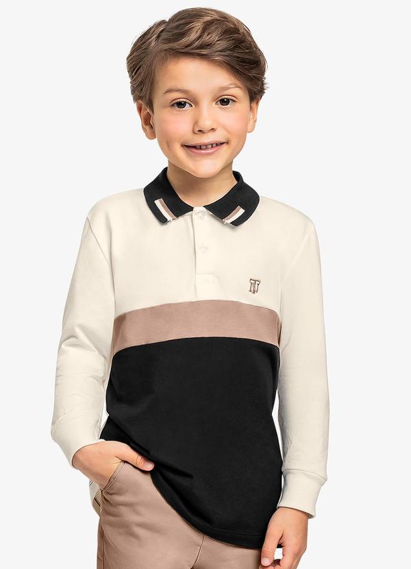 Vista 2 Polo Infantil Masculino Manga Longa Bege Trick Nick Trick Nick