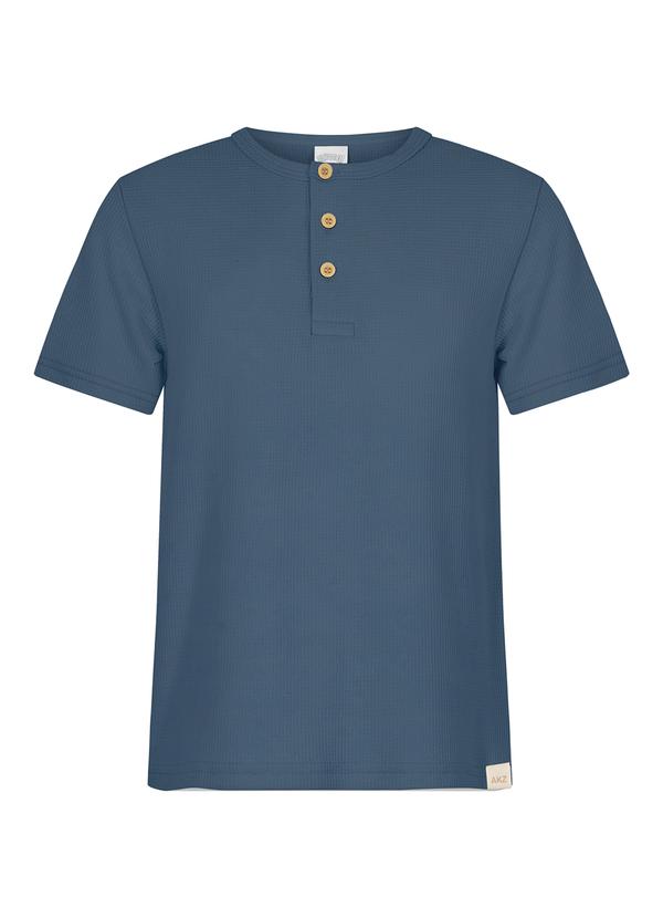 Vista 2 Camisa com Gola Padre em Malha Texturizada Azul Alakazoo Alakazoo