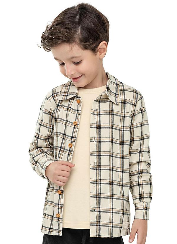 Camisa Infantil Menino Flanela Xadrez Bege