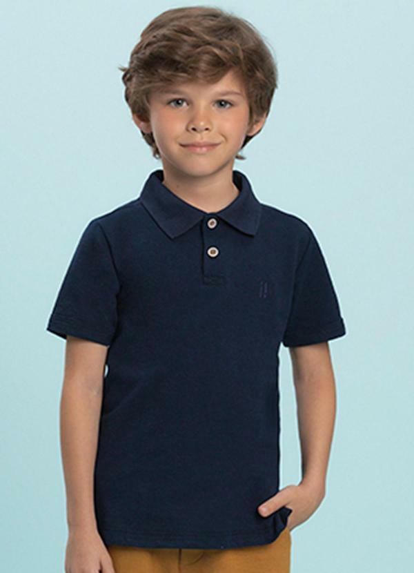 Vista 2 Camisa Menino Polo em Piquet Azul Ioluig Ioluig