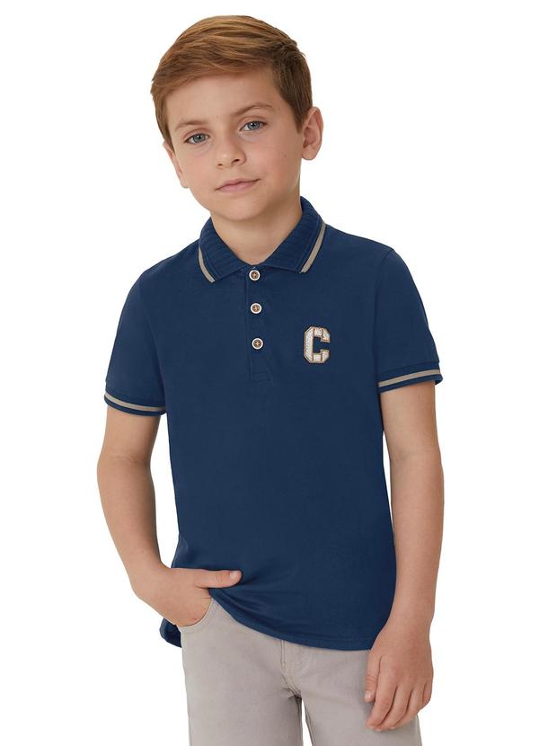 Camisa Polo em Algodão com Bordado Azul