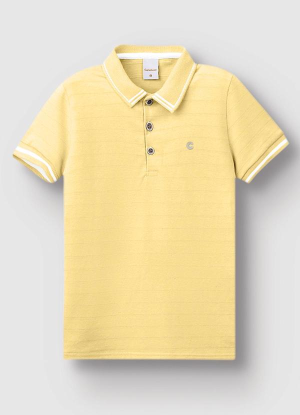 Vista 2 Camisa Polo em Malha Linho Trabalhada Amarelo Carinhoso Carinhoso