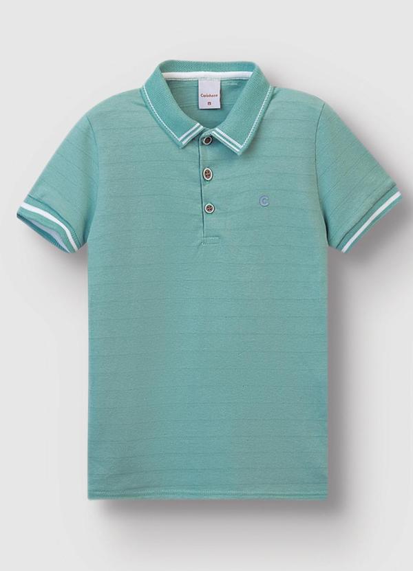 Vista 2 Camisa Polo em Malha Linho Trabalhada Azul Carinhoso Carinhoso