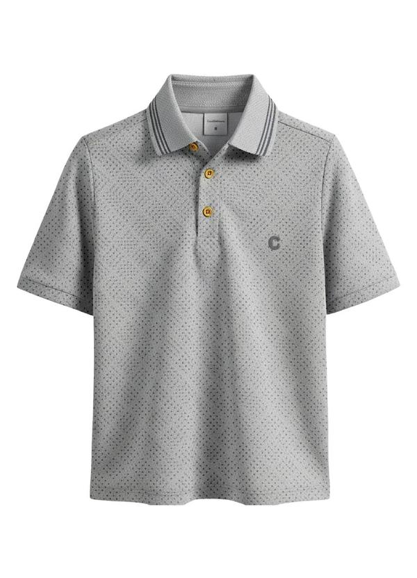 Camisa Polo em Piquet Geométrico Cinza Mescla