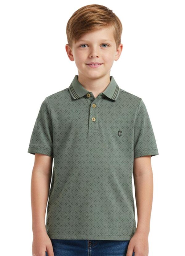 Camisa Polo em Piquet Geométrico Verde Musgo