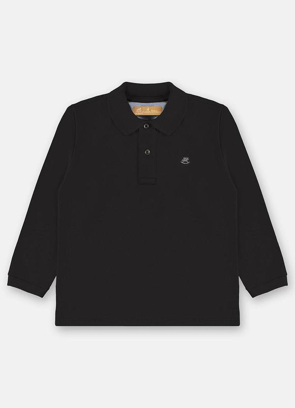 Camisa Polo em Piquet para Menino Preto