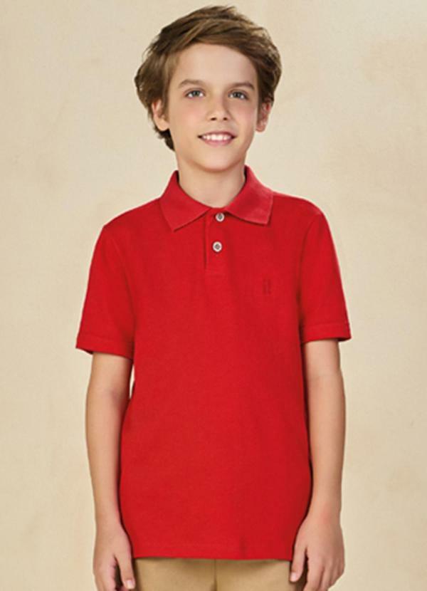 Vista 2 Camisa Polo em Piquet Vermelho