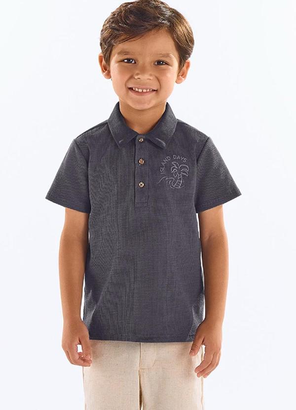 Vista 2 Camisa Polo Infantil Algodão Cinza Up Baby Up Baby
