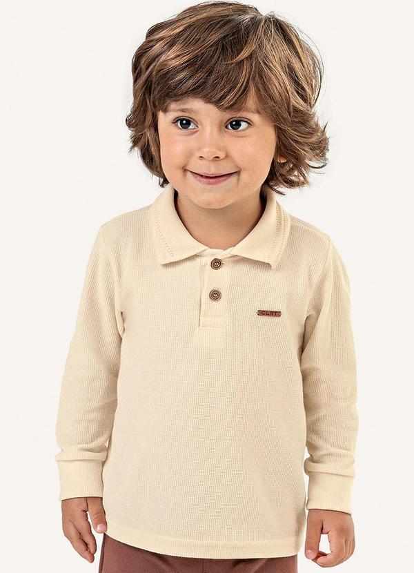 Vista 2 Camisa Polo Infantil Menino Manga Longa Bege Colorittá Colorittá