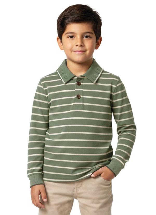Camisa Polo Listrada Linho Verde