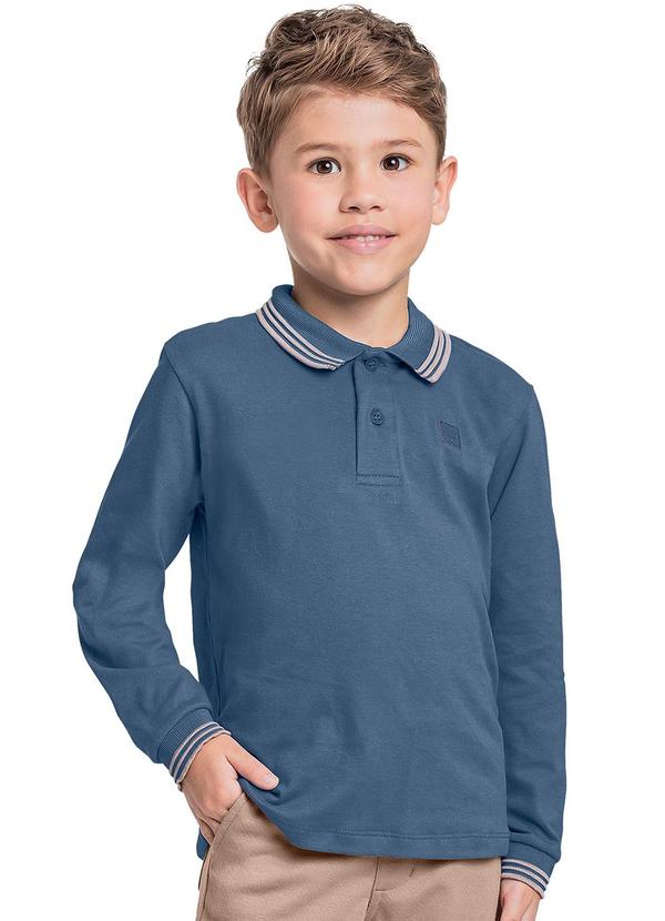 Vista 2 Camisa Polo Manga Longa para Menino Azul