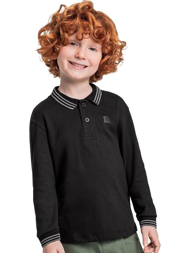 Vista 2 Camisa Polo Manga Longa para Preto Quimby Quimby