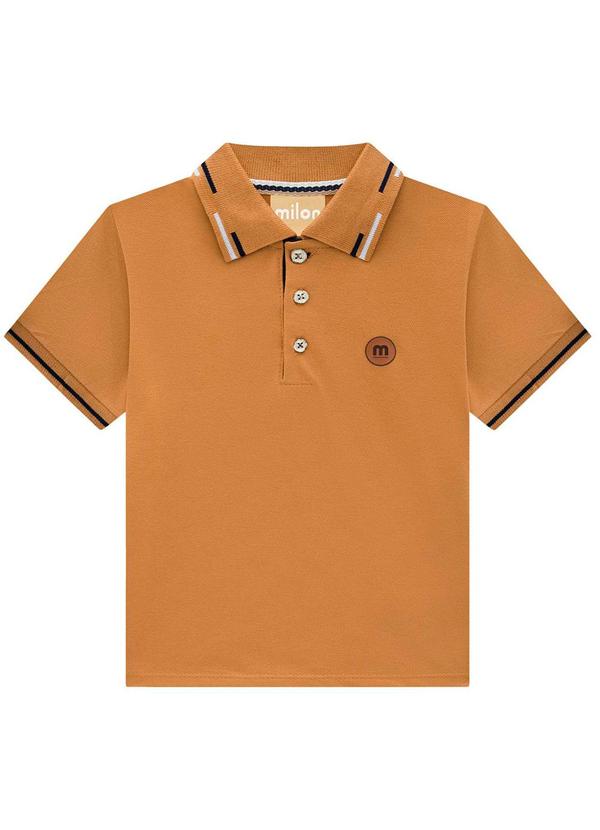Polo com Gola e Punhos Listrados Marrom